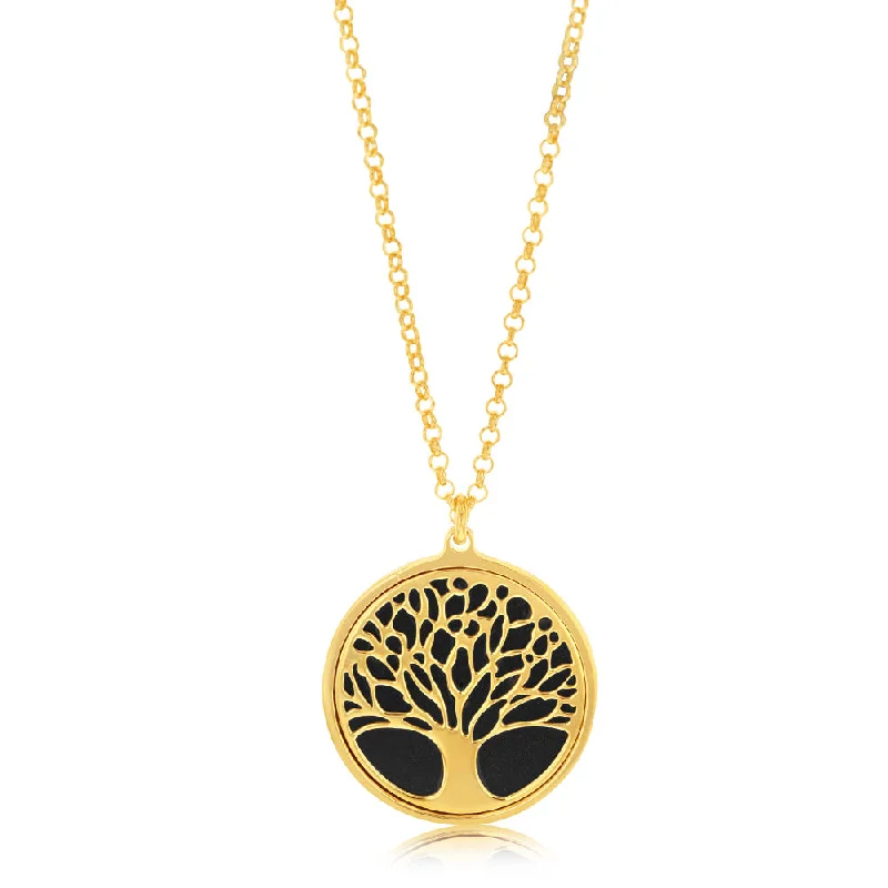 Sterling Silver Gold Plated Onix Tree Of Life Pendant on 45cm Chain