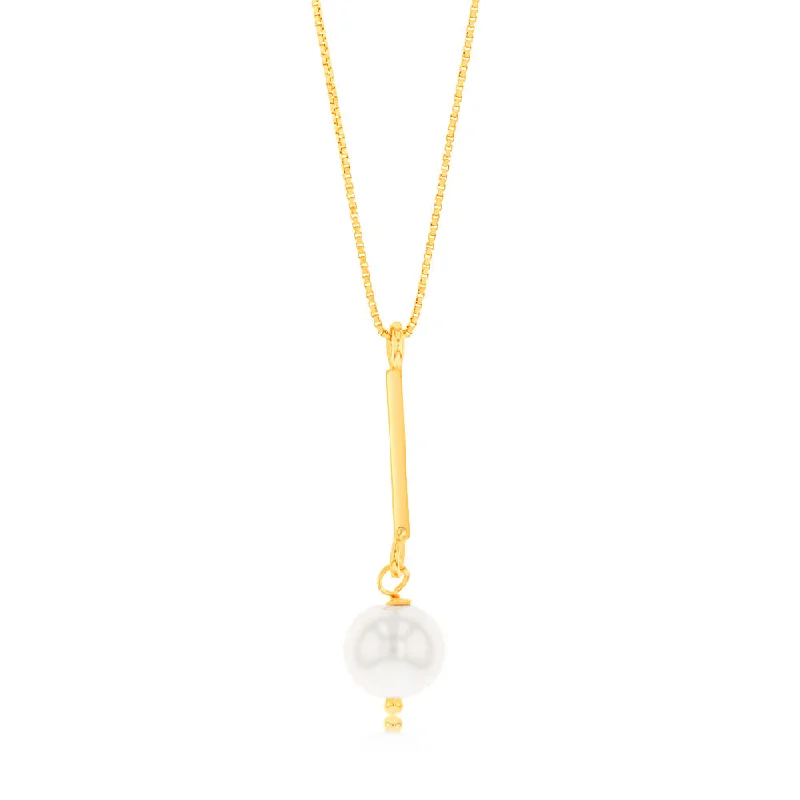 Sterling Silver Gold Plated Synthetic Pearl Pendant On 42+3cm Chain