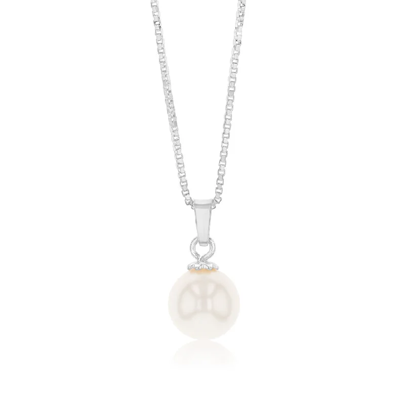 Sterling Silver Simulated Pearl Pendant On Chain