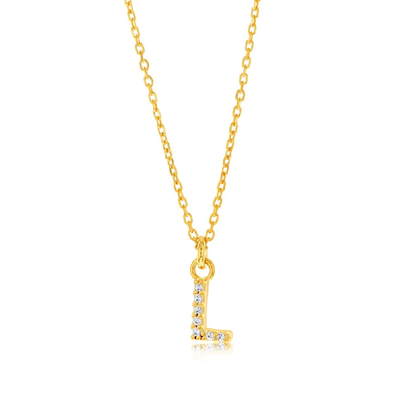 Sterling Silver Yellow Gold Plated Initail "L" Pendant On 45cm Chain