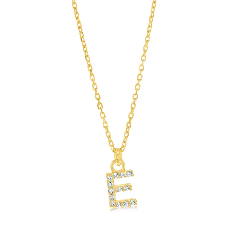 Sterling Silver Yellow Gold Plated Initial "E" Pendants On 45cm Chain