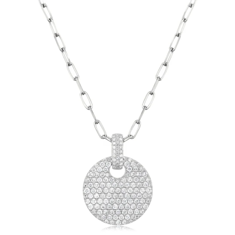 White Gold Circular Pavé Diamond Pendant Necklace